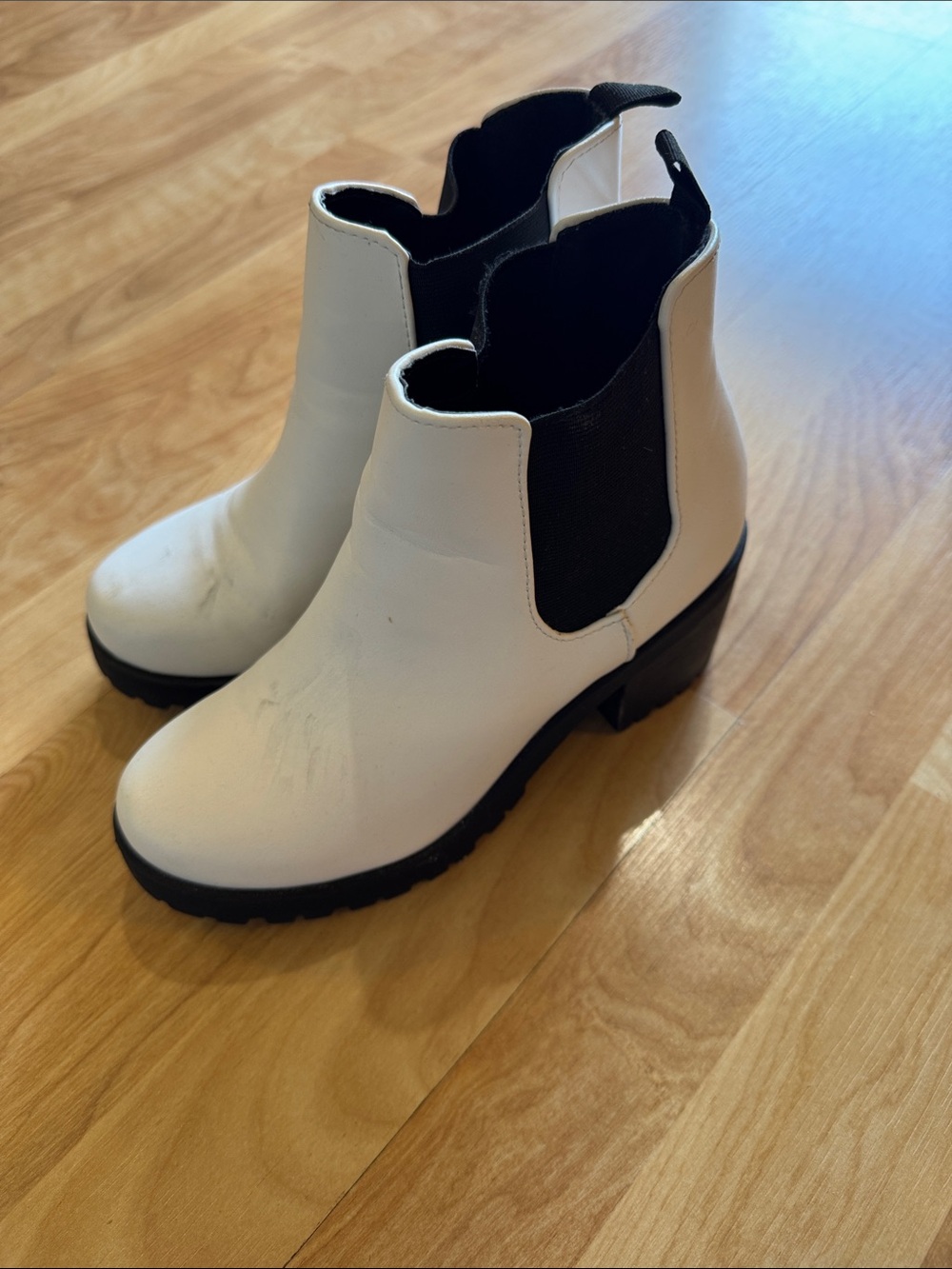 Soda White Chelsea Booties with Black Elastic Panels